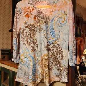 Time and Tru Multicolor Paisley Long Sleeve Top